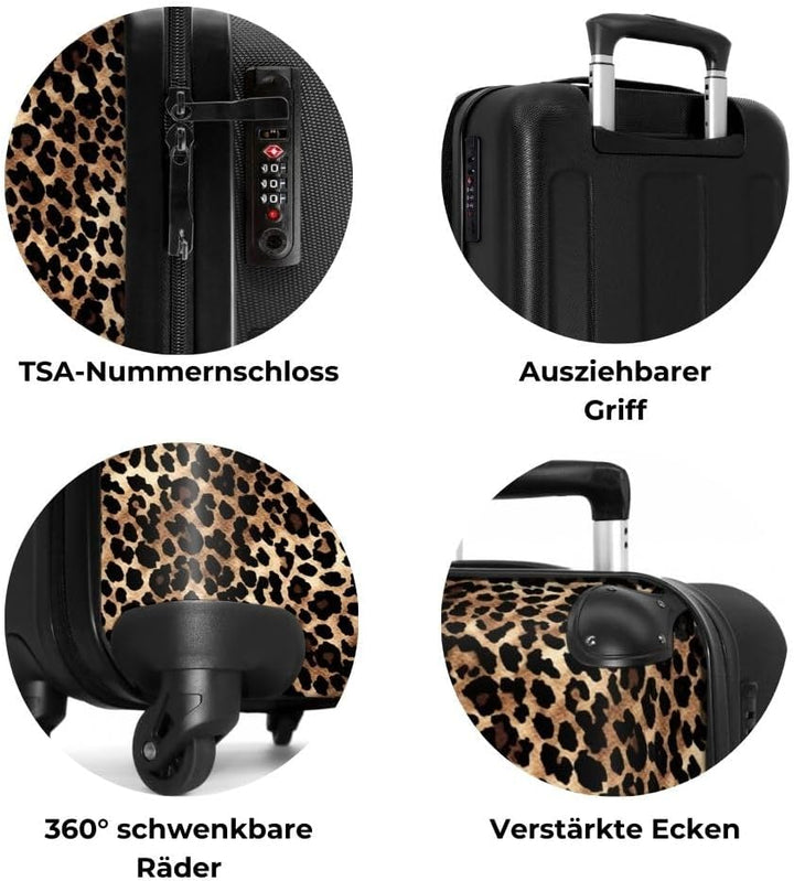 NoBoringSuitcases.com® Grosser Koffer - Leopardenmuster - Tiermuster - Braun - Design - Kombinations