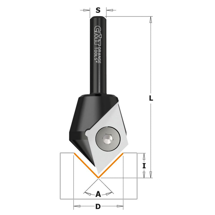 CMT Orange Tools 665.201.11-90°-V-Nut-Fräser 90° mit Wendeplat HW Z1 S=6.35 D=23X11X60 RE