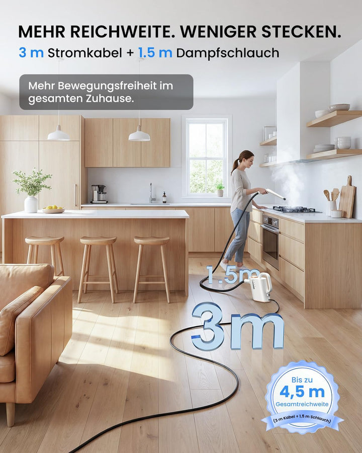 Dampfreiniger Handgerät, 15 Sek. Aufheizzeit, 550 ml Wassertank | 16 Zubehörteile, regulierbarer Dam