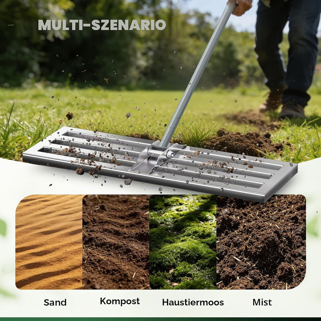 75 x 25 cm robuster Rasenrechen – Vollständig geschlossene Edelstahl-Basis, langlebiger Griff, für R
