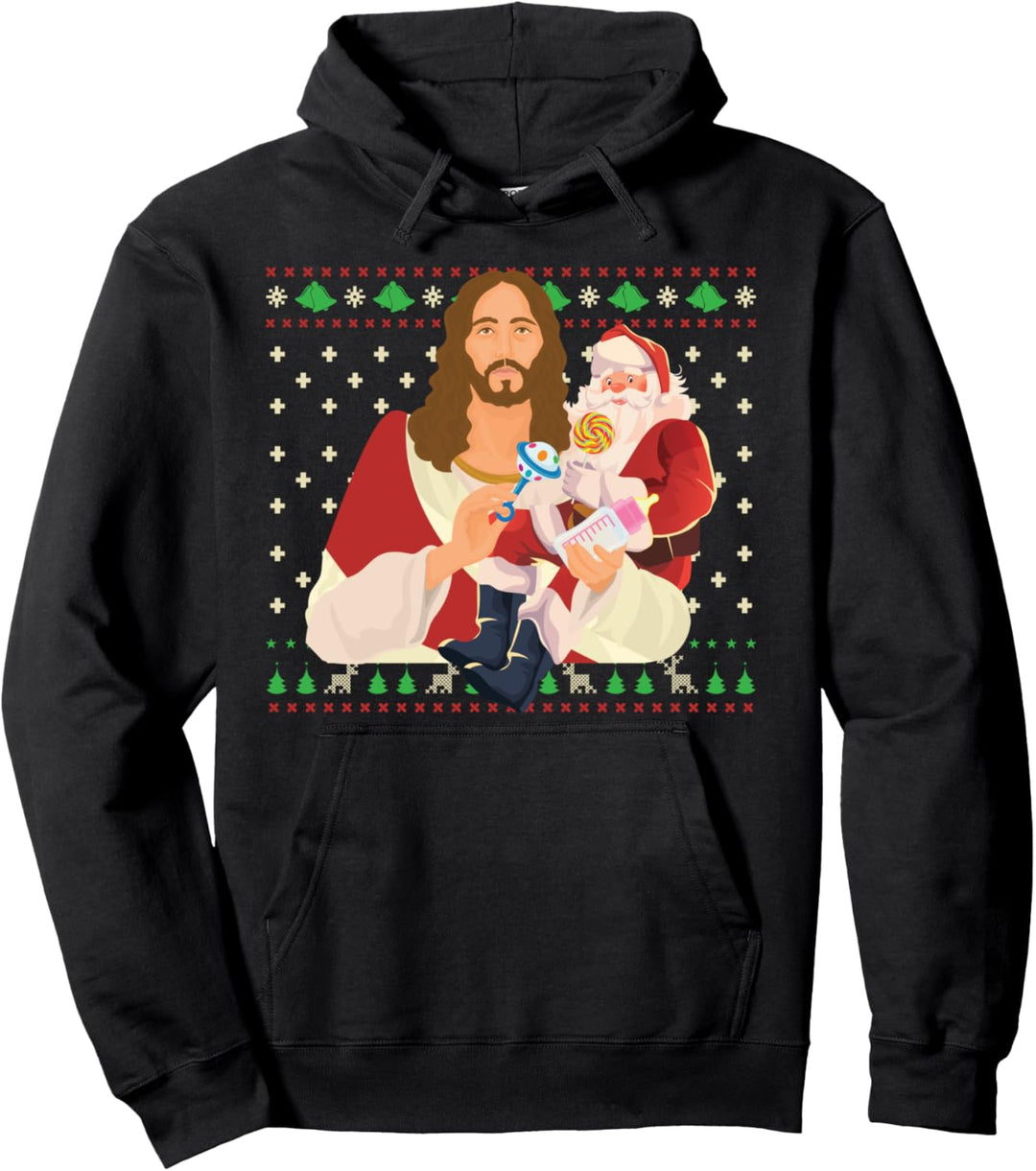 Jesus und Santa Christmas Sweater Funny Baby Care Ugly Xmas Pullover Hoodie
