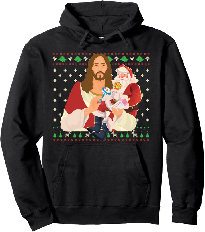 Jesus und Santa Christmas Sweater Funny Baby Care Ugly Xmas Pullover Hoodie