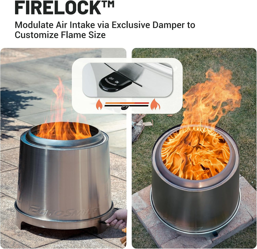 EchoSmile Rauchfreie Feuerschale mit Dreifach Verbrennung und Verstellbare Drosselklappe, Holzofen E