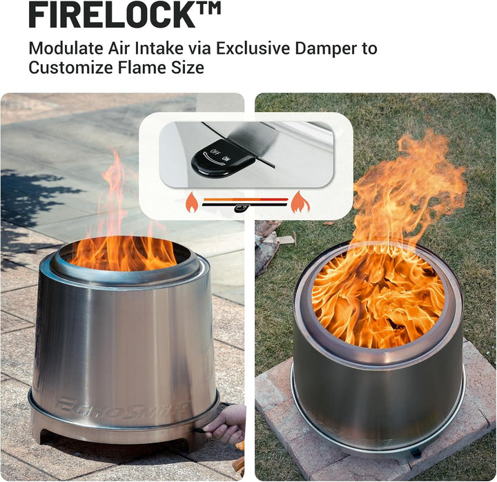 EchoSmile Rauchfreie Feuerschale mit Dreifach Verbrennung und Verstellbare Drosselklappe, Holzofen E