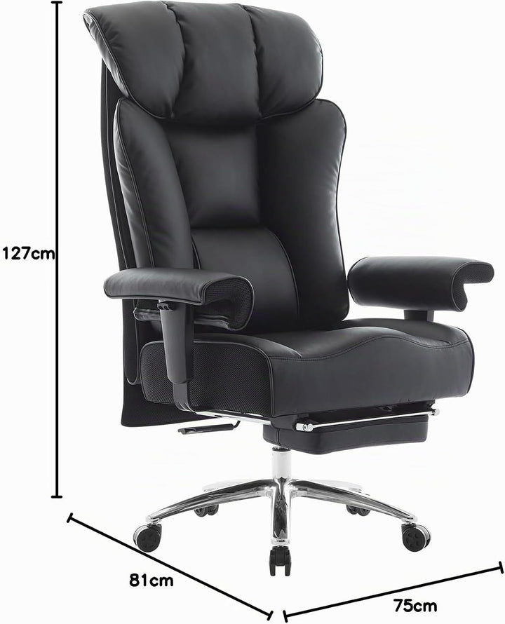 Efomao Bürostuhl, Executivesessel PU-Leder mit Integrierter Lendenwirbelstütze, Ergonomischer Chefse