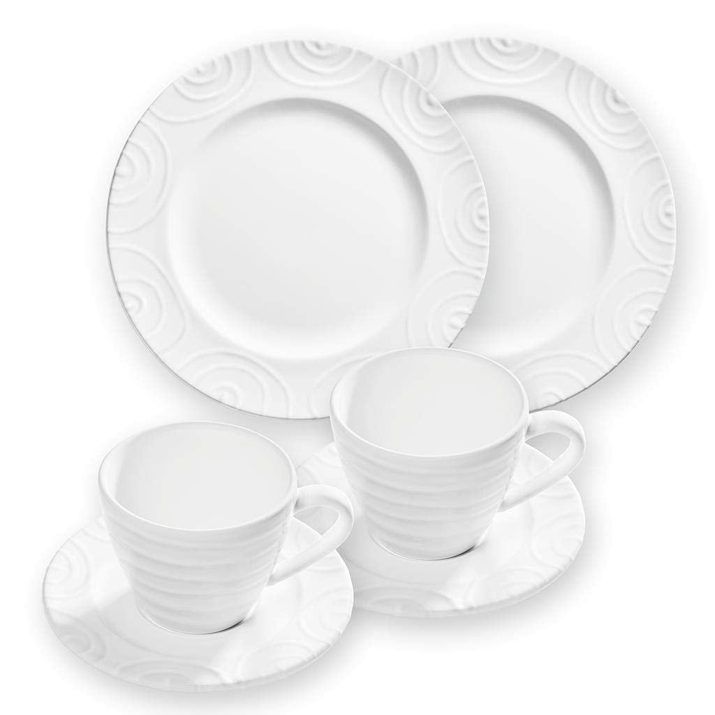 GMUNDNER KERAMIK Breakfast for two Gourmet Geschirrset Weissgeflammt Geschirr, handgemacht in Österr