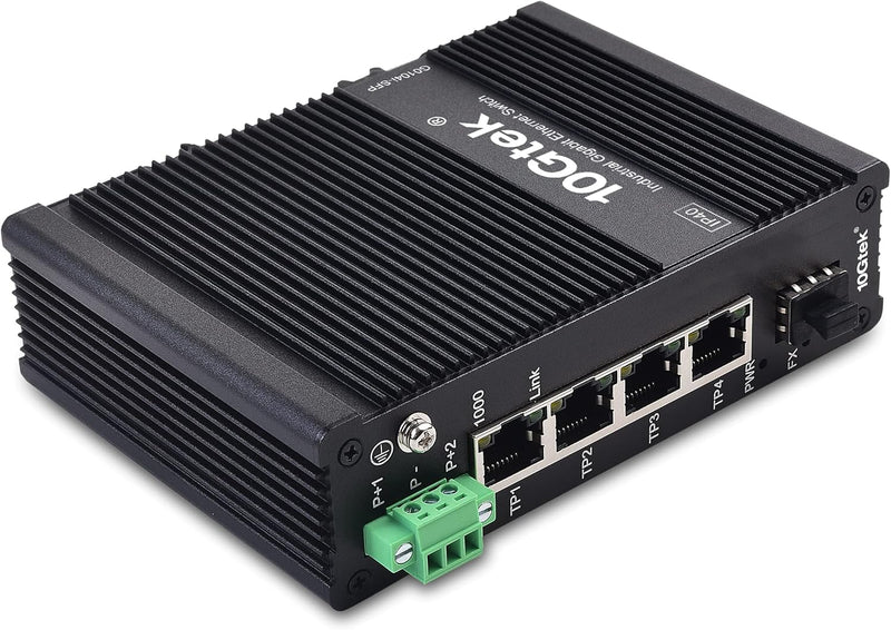 10Gtek 5-Port Industrial DIN-Rail Ethernet Switch Hutschiene, IP40, 1x Gigabit SFP Slot mit 20-km SF