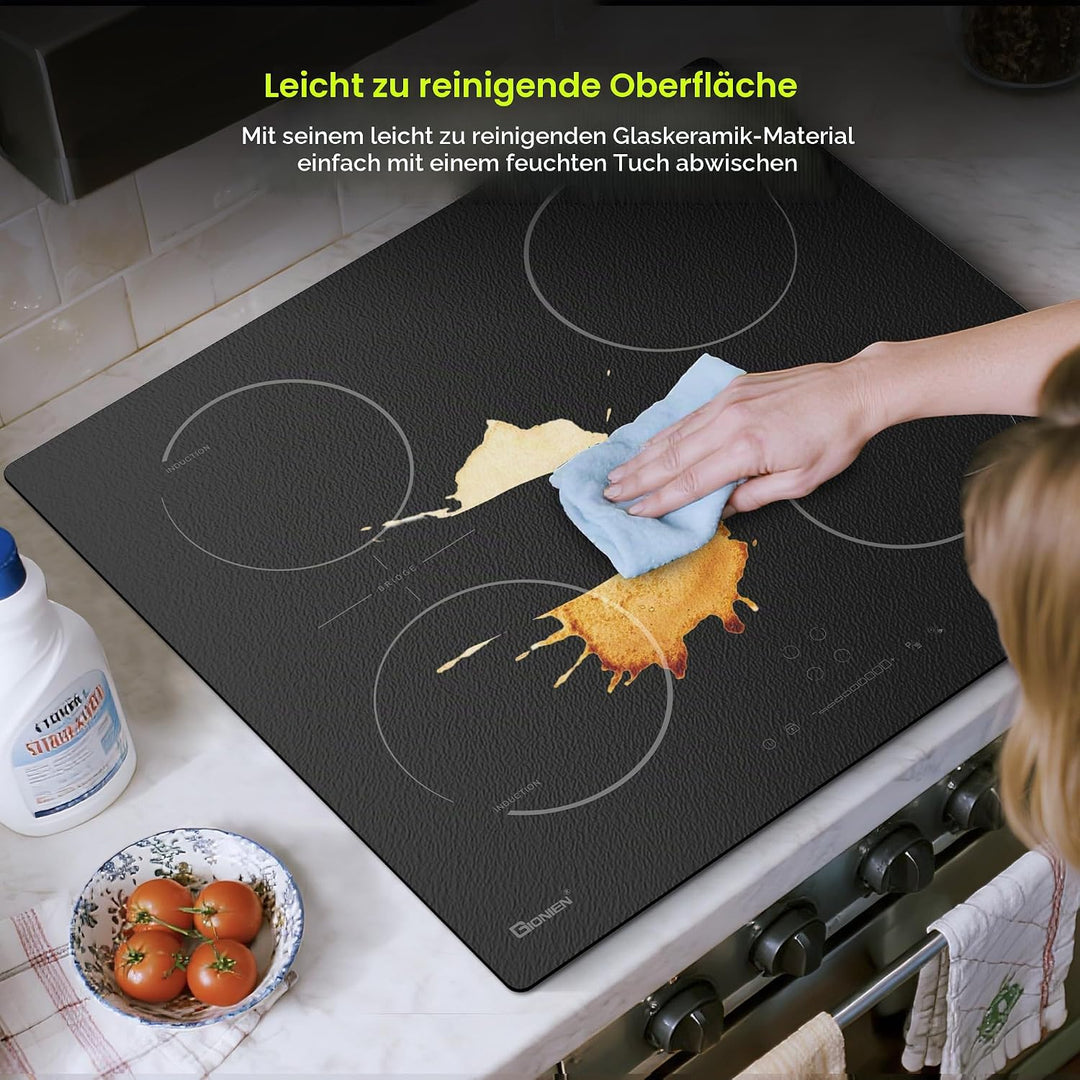 GIONIEN Induktionskochfeld mit Stecker 60cm 16Amp,Integriertes Elektrokochfeld Plug in mit Brückenzo