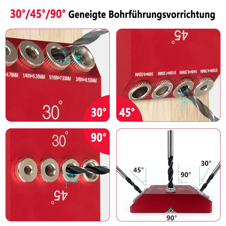 Holzdübel Bohrschablone Möbelbau: 3-in-1 Bohrhilfe Senkrecht Bohren für 30°/45°/90° Mehrwinkelneigun