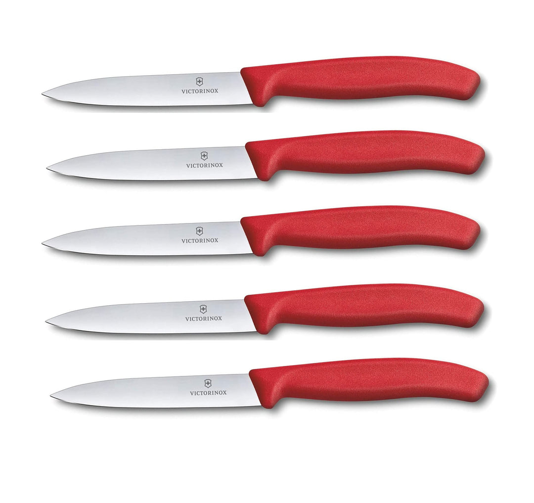 Victorinox 5-tlg Gemüsemesser Set Swiss Classic Rot – 10 cm ohne Wellenschliff – Tomatenmesser 5er S