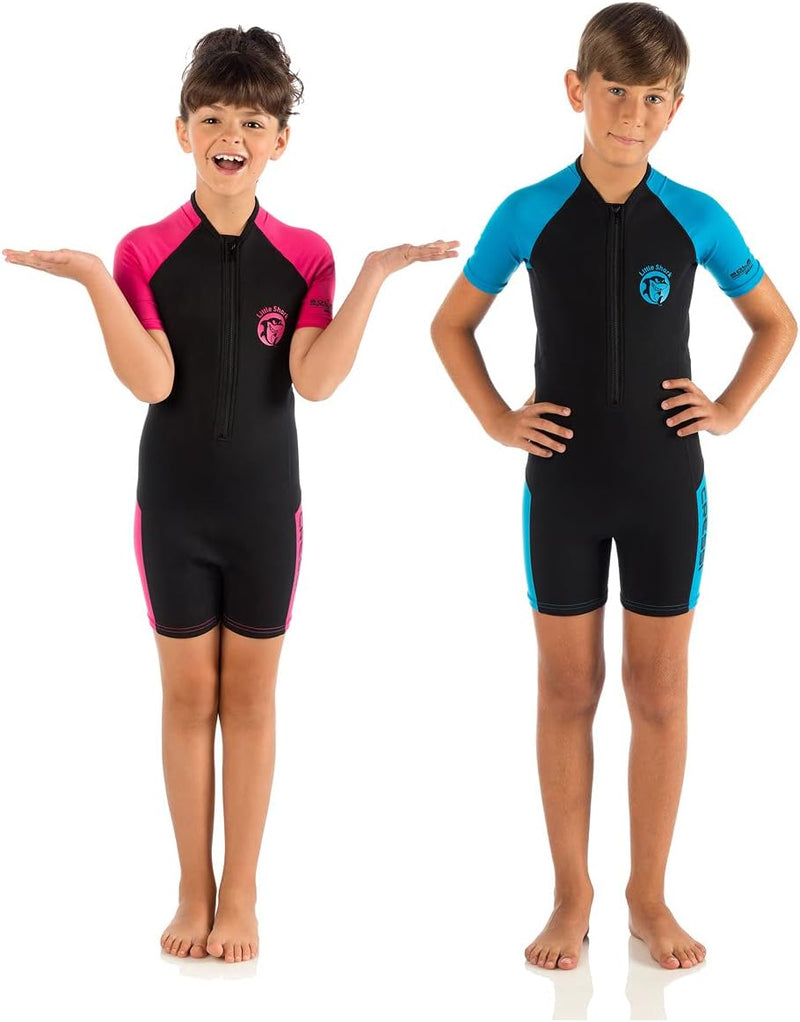 Cressi Little Shark Jr Shorty 2mm Neoprenanzug für Kinder Schwarz/Rosa 13/14 Jahre Kurzarm, Schwarz/