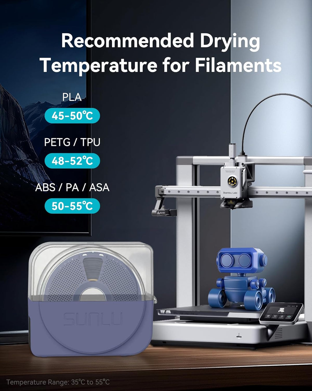 Aktualisierte Filament Trockner Box mit Lüfter, SUNLU S1 Plus Filament Trockner für 3D Drucker Filam