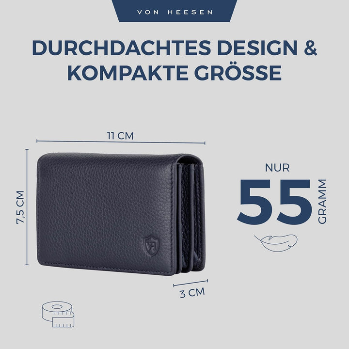 VON HEESEN® Visitenkartenetui Leder mit RFID-Schutz - Platz für 50 Visitenkarten - 6 Fächer - Visite