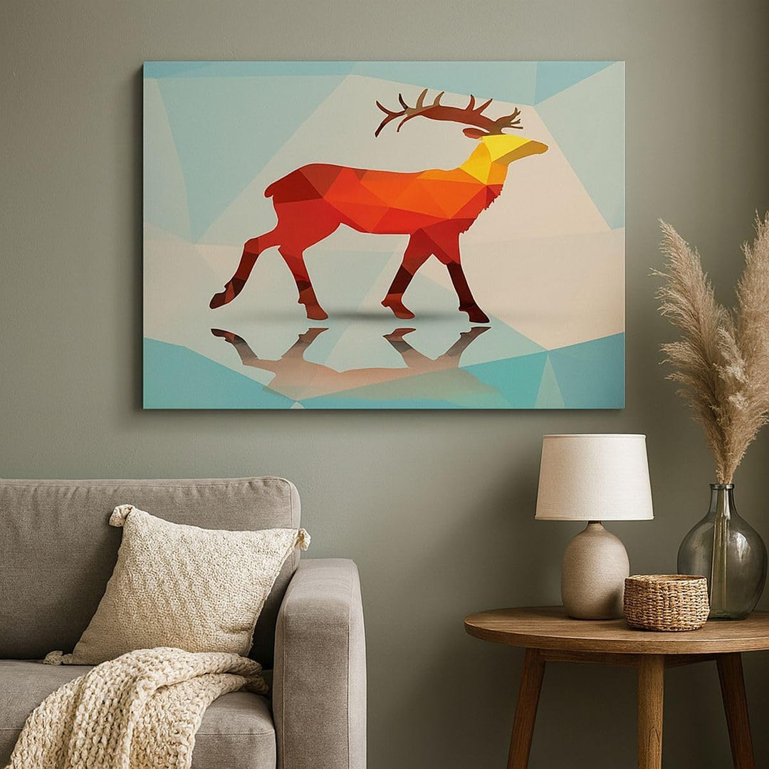 Bilder auf Leinwand 100x70cm Leinwandbild Hirsch Illustration modern Grafik Gross Wanddeko Bild Schl