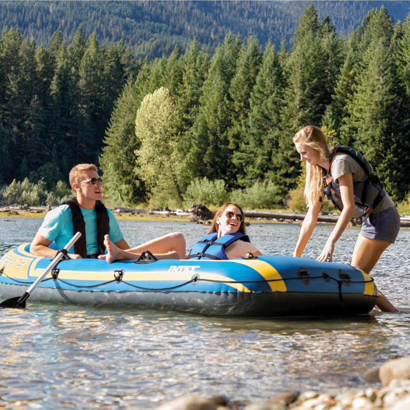 Intex Challenger 3 Set Schlauchboot - 295 x 137 x 43 cm - 3-teilig - Blau / Gelb Single, Single