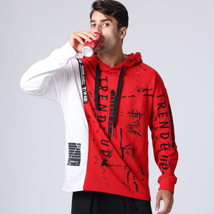 Hoodie Herren Techwear Kapuzenpullover Pullover Hip Hop Streetwear Patchwork Sweatshirt Unisex S Rot