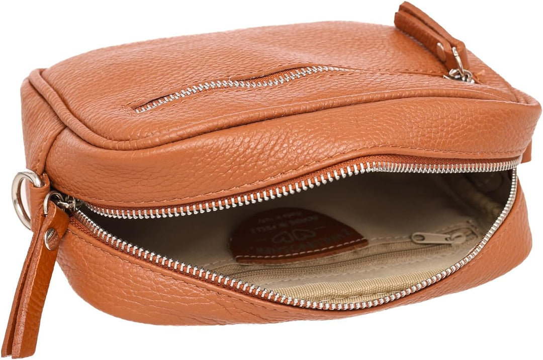 Zwillingsherz Umhängetasche mit Reissverschluss aus 100% Echtleder - Hochwertige Handtasche zum Umhä