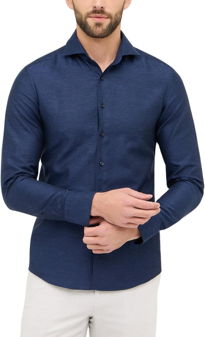 ETERNA Herren Linen Shirt Slim FIT 38 Kragen / 67 Ärmel Midnight, 38 Kragen / 67 Ärmel Midnight