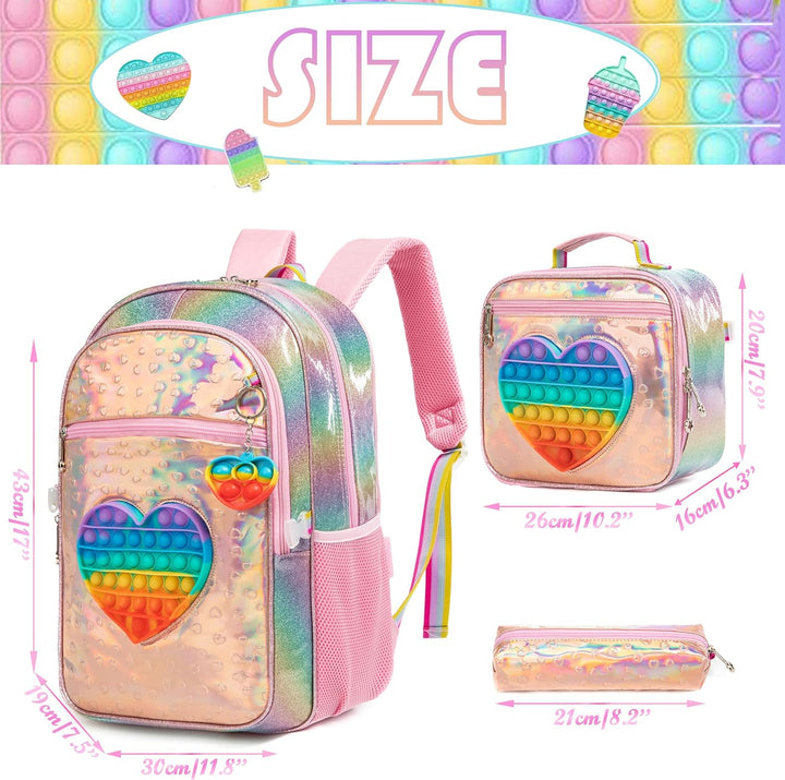 HTgroce Rosa Schulranzen Mädchen Set 3 Schultasche Mädchen 1. klasse rucksack mädchen Schulranzen A-