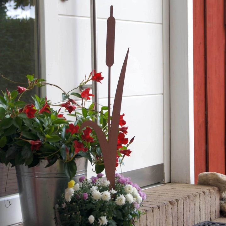 UNUS Garden Roststecker Schilfgras, Gartendeko Rostoptik, Gartenstecker aus Edelrost, Rost Deko für