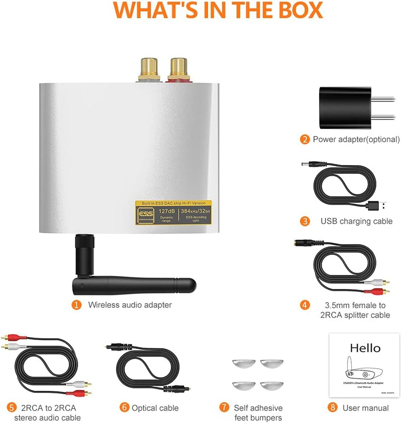 1Mii Bluetooth 5.0 HiFi Empfänger für Stereoanlage, Bluetooth Audio Adapter mit Audiophilem ESS DAC