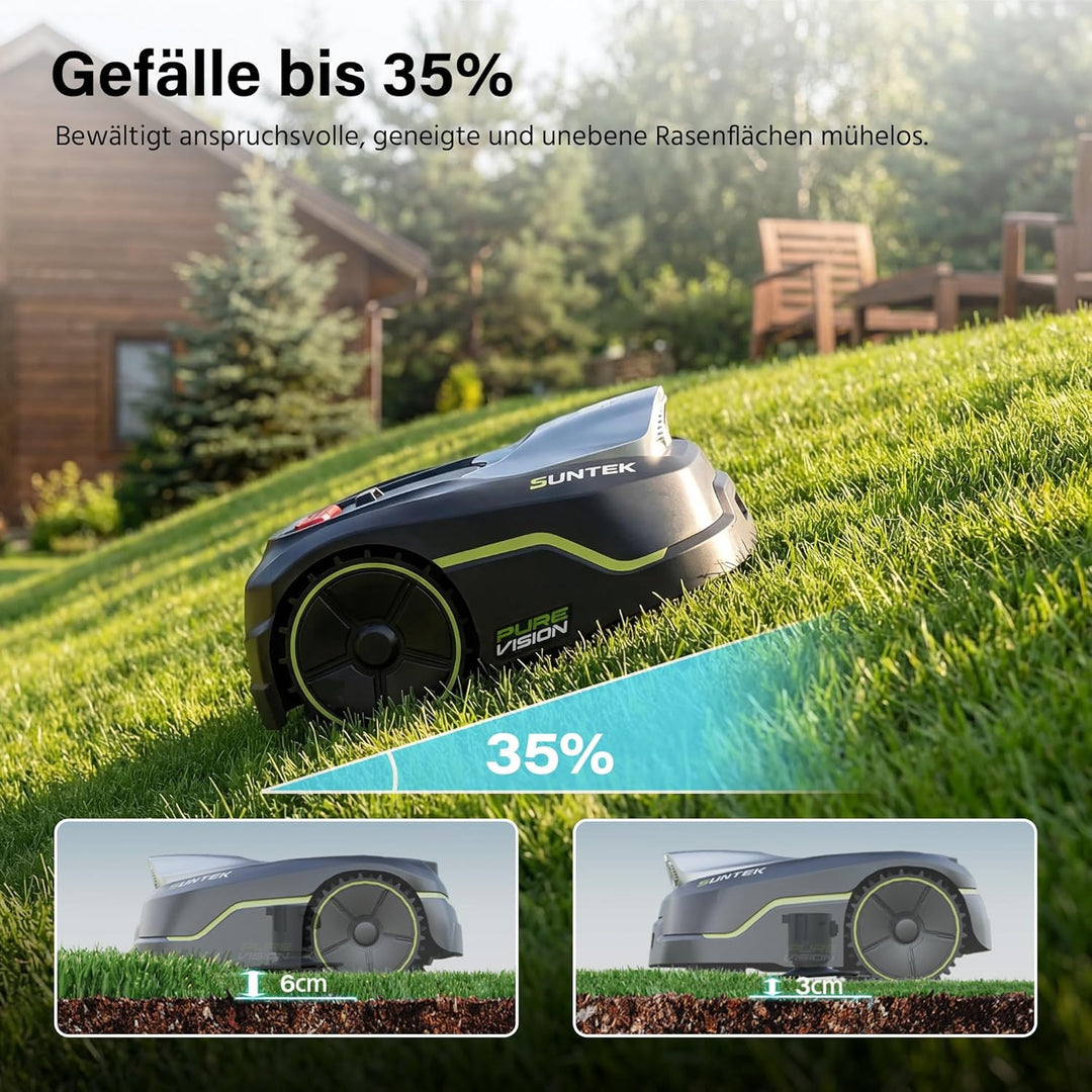 SUNTEK SRM2050 Mähroboter ohne Begrenzungskabel, KI Pure Vision Rasenmäher Roboter für 500 m², 35% S