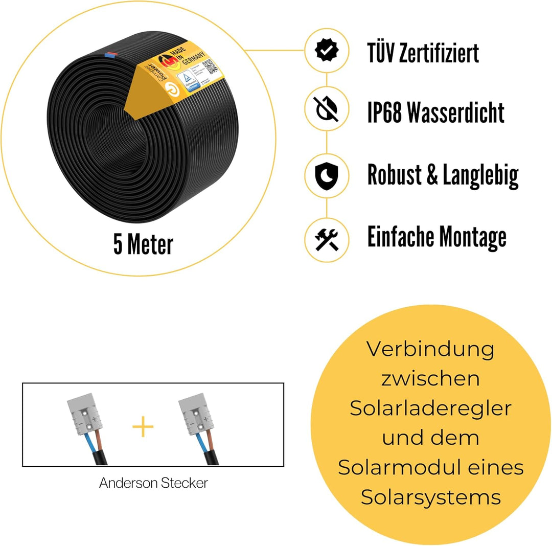 CamperPower | 5m Photovoltaik Verlängerungskabel für mobile Solartaschen | 50A Anderson Steckverbind