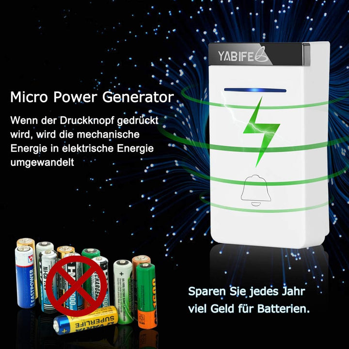Funk Turklingel Batterielose,IP44 Funkklingel Aussen Wasserdicht,Schnurlose Türklingeln zum Einsteck