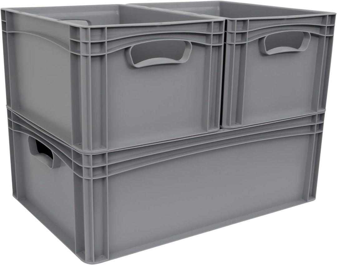 Hesselink Eurobox 60x40x27 cm, Handgriffe offen, stapelbar, 54,4 Liter, grau, lebensmittelecht, Euro