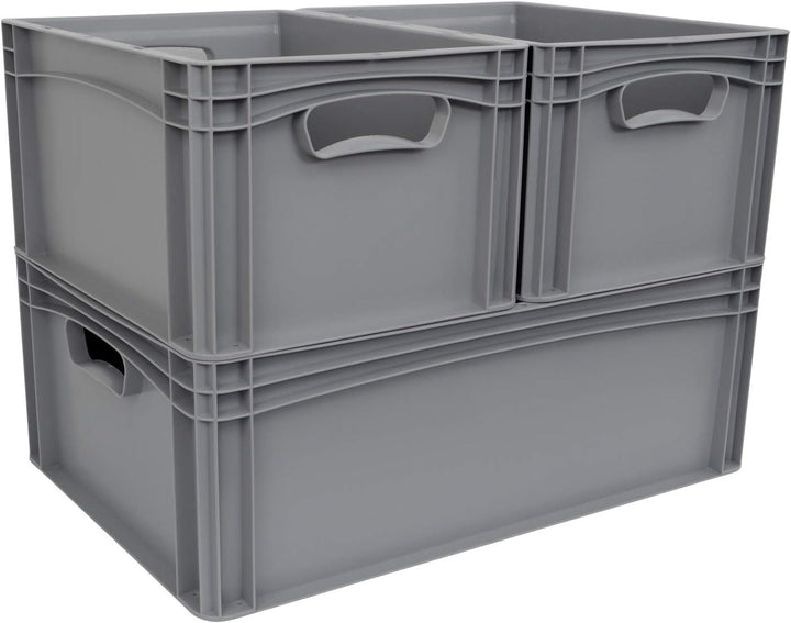 Hesselink Eurobox 60x40x27 cm, Handgriffe offen, stapelbar, 54,4 Liter, grau, lebensmittelecht, Euro
