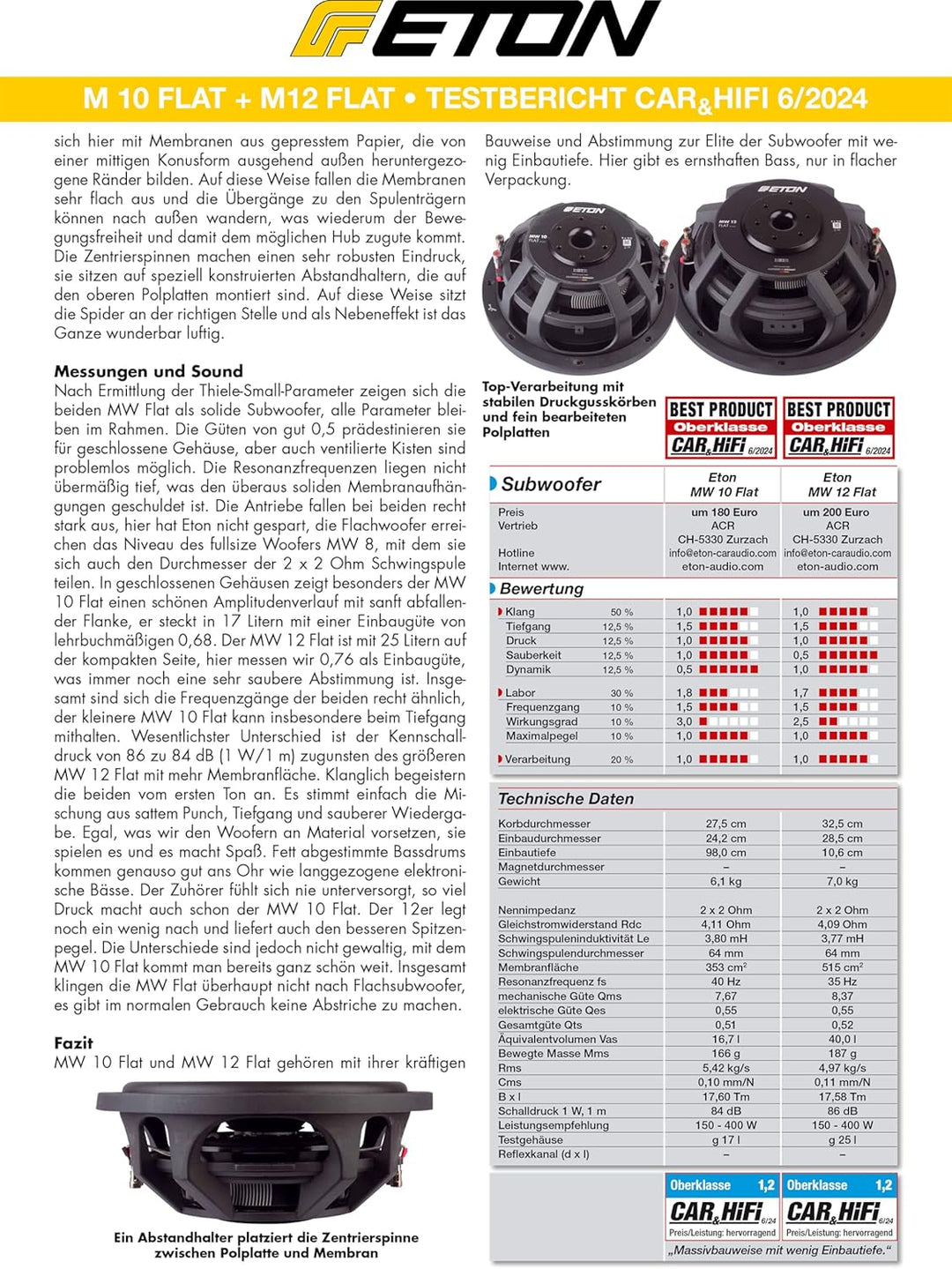 ETON MW 10 Flat – Kraftvoller, Flacher 25 cm / 10 Zoll Subwoofer, Langhub Bass fürs Auto, Tiefton La