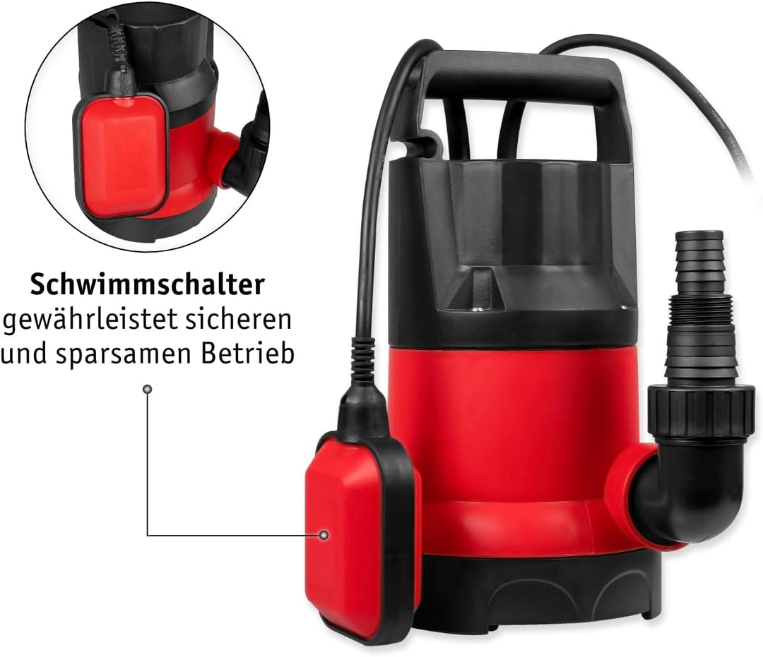 WALTER Schmutzwassertauchpumpe Set (550W, 10.500l/h, Förderhöhe max. 7m, Anschlusskabel 10m, Schwimm