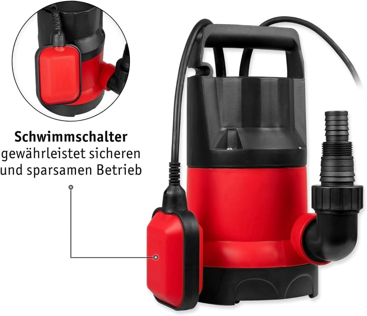 WALTER Schmutzwassertauchpumpe Set (550W, 10.500l/h, Förderhöhe max. 7m, Anschlusskabel 10m, Schwimm