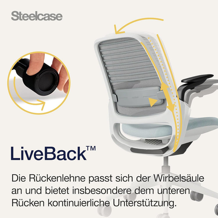 Steelcase Series 1 Ergonomischer Bürostuhl mit LiveBack Lumbalstütze und 4D-Armlehnen Sturmhorizont