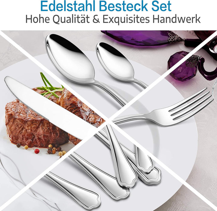 Homikit Besteck Set, Besteckset 30 teilig für 6 Personen mit Messer Gabel Löffel, Edelstahl poliert
