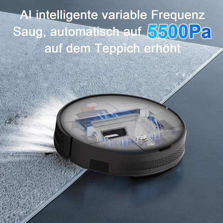 2026 Saugroboter mit Wischfunktion bis zu 5500 Pa Saugkraft, 2-in-1 Staubsauger Roboter APP/Alexa/Fe