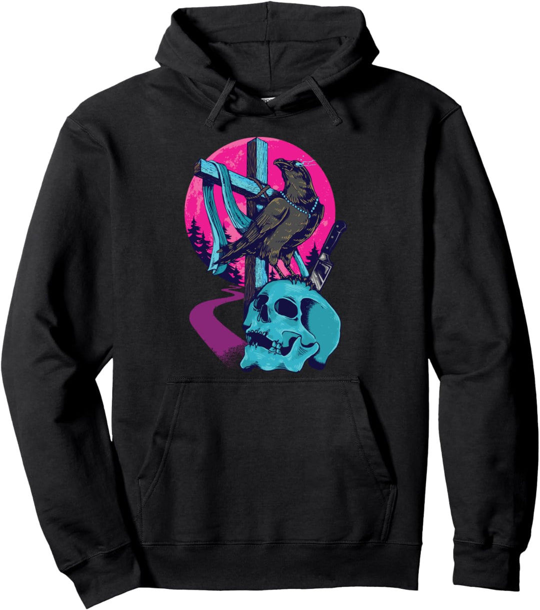 Halloween Kostüm Totenkopf und Krähe faul gruselig Gothic Okkult Pullover Hoodie