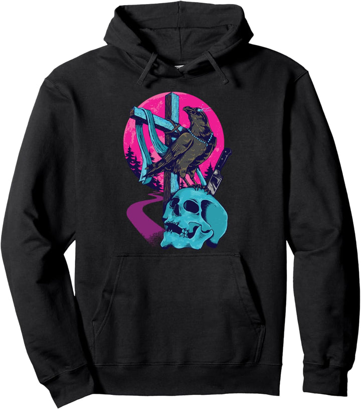 Halloween Kostüm Totenkopf und Krähe faul gruselig Gothic Okkult Pullover Hoodie
