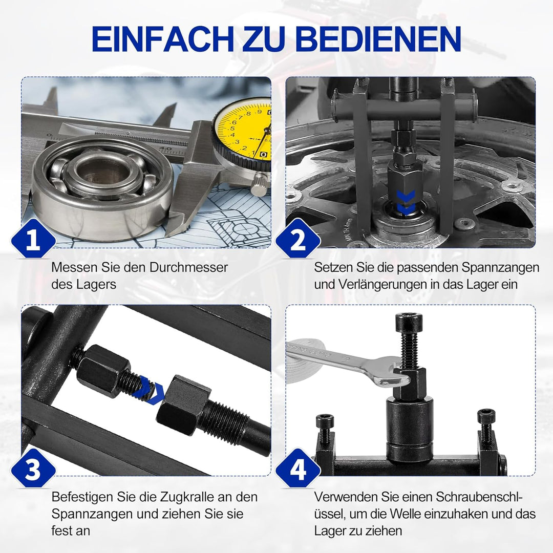 CarBole Motorrad-Innenlager-Abzieher-Set mit Aufbewahrungsbox 8-25 mm Innenlager-Entfernungswerkzeug