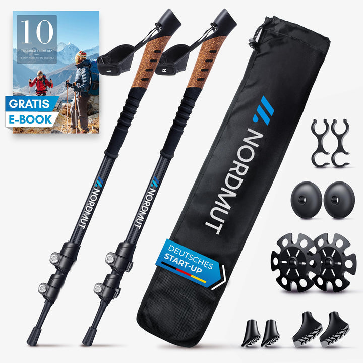 NORDMUT® Wanderstöcke Teleskop aus stabilen Aluminium oder Carbon - Leichte Nordic Walking Stöcke Da