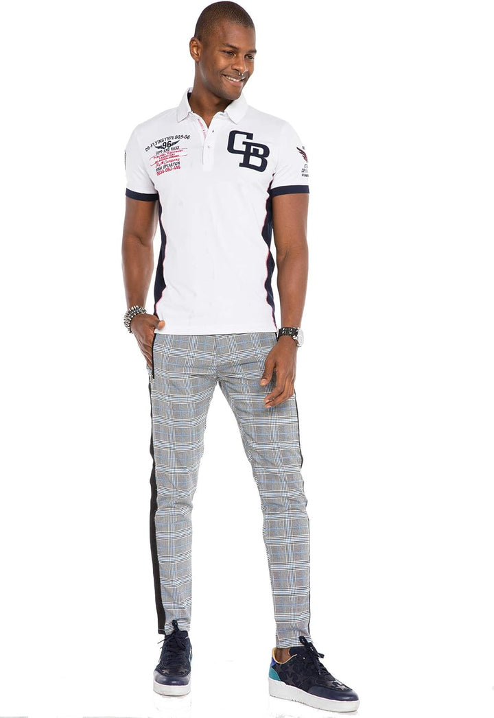 Cipo & Baxx Herren Hose Fashion kariert und gestreift mit Schlüsselkette Grau W31 L34