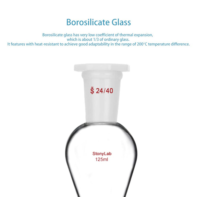 stonylab Scheidetrichter Glas, 125 ml Separatorentrichter mit PTFE-Absperrhahn Konischer Birnenförmi