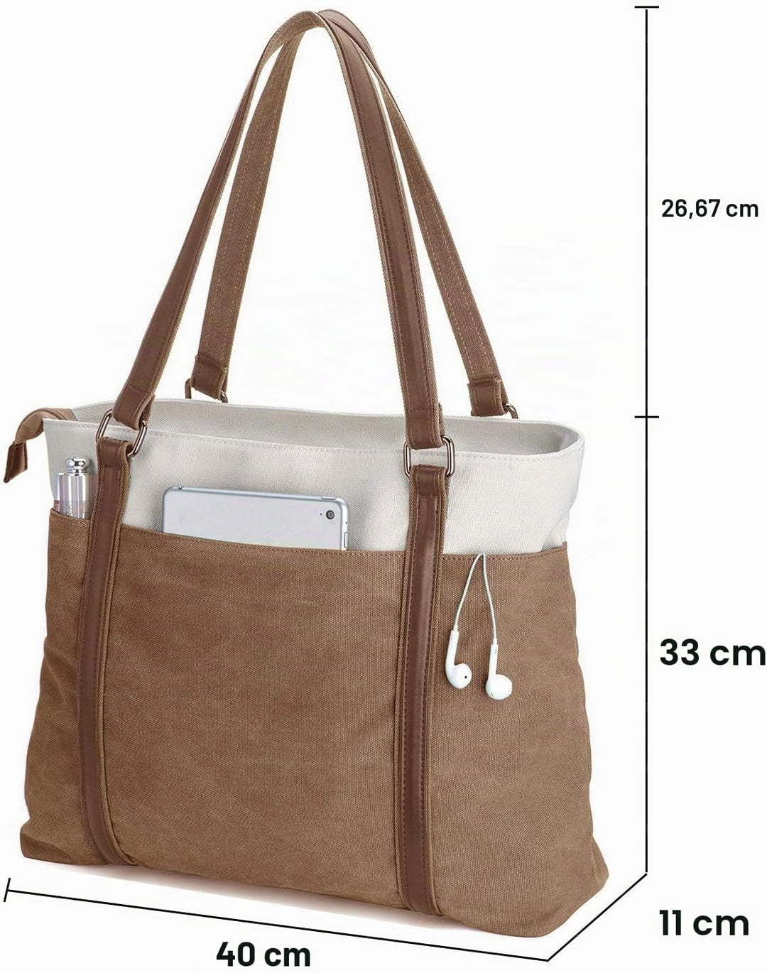 Damen-Laptop-Tragetasche für die Arbeit, leicht, Spleisst, Leinen, 39,6 cm (15,6 Zoll) Handtasche, G