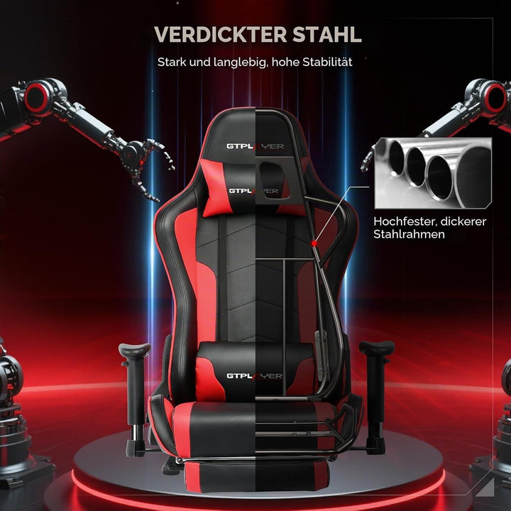 GTPLAYER Gaming Stuhl mit Fussstützen Lautsprecher Bluetooth, Gamer Stuhl Ergonomischer Computerstuh