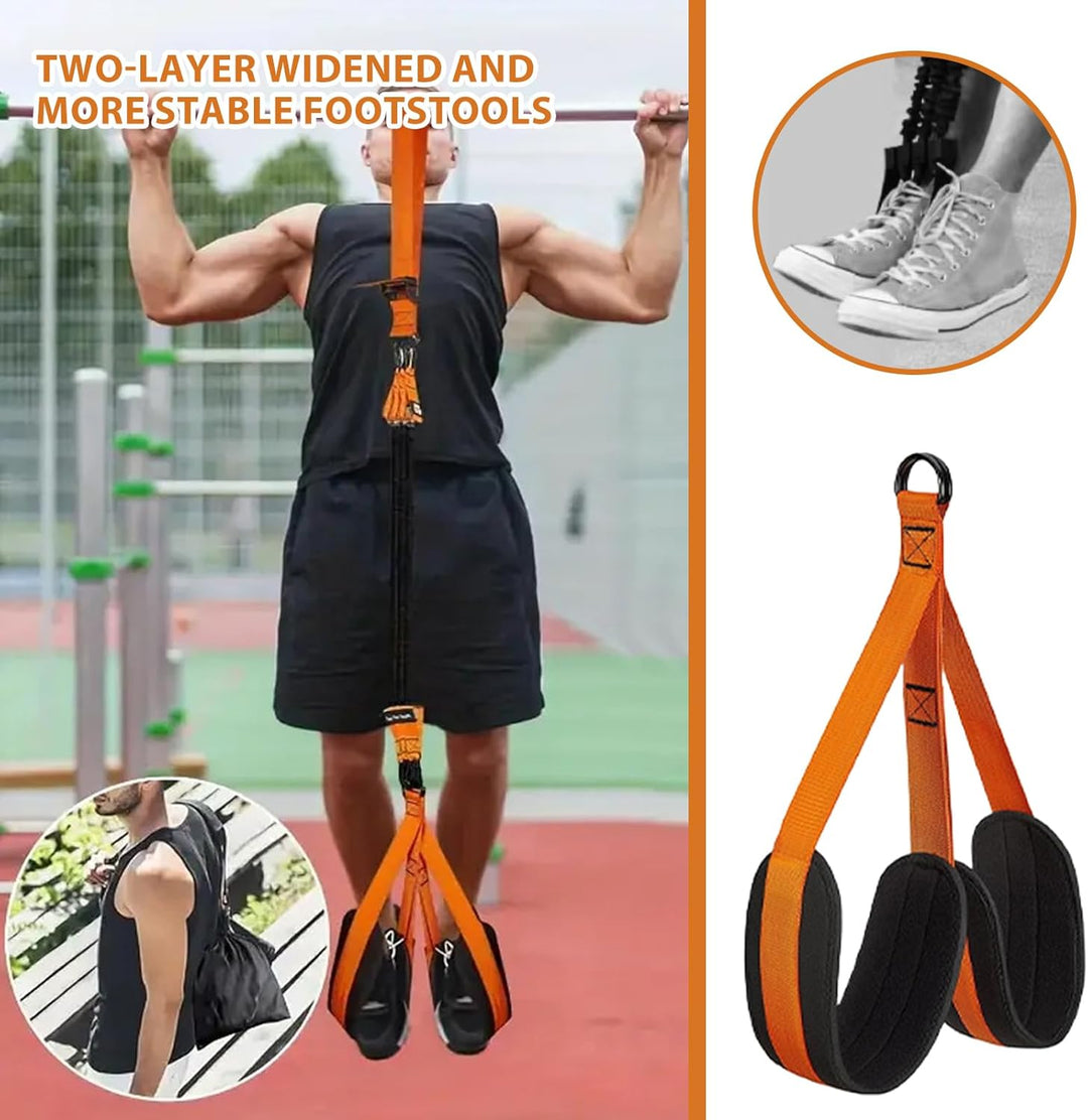 Klimmzugband Set, 4 Widerstandsbänder für Klimmzüge (75-300 lbs) mit Verstellbarer Höhe &amp; Fussstützp