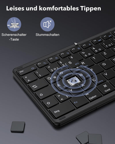 OMOTON Faltbare Tastatur,Bluetooth Tastatur in Voller Grösse mit Ziffernblock, Multi-Device und Wied