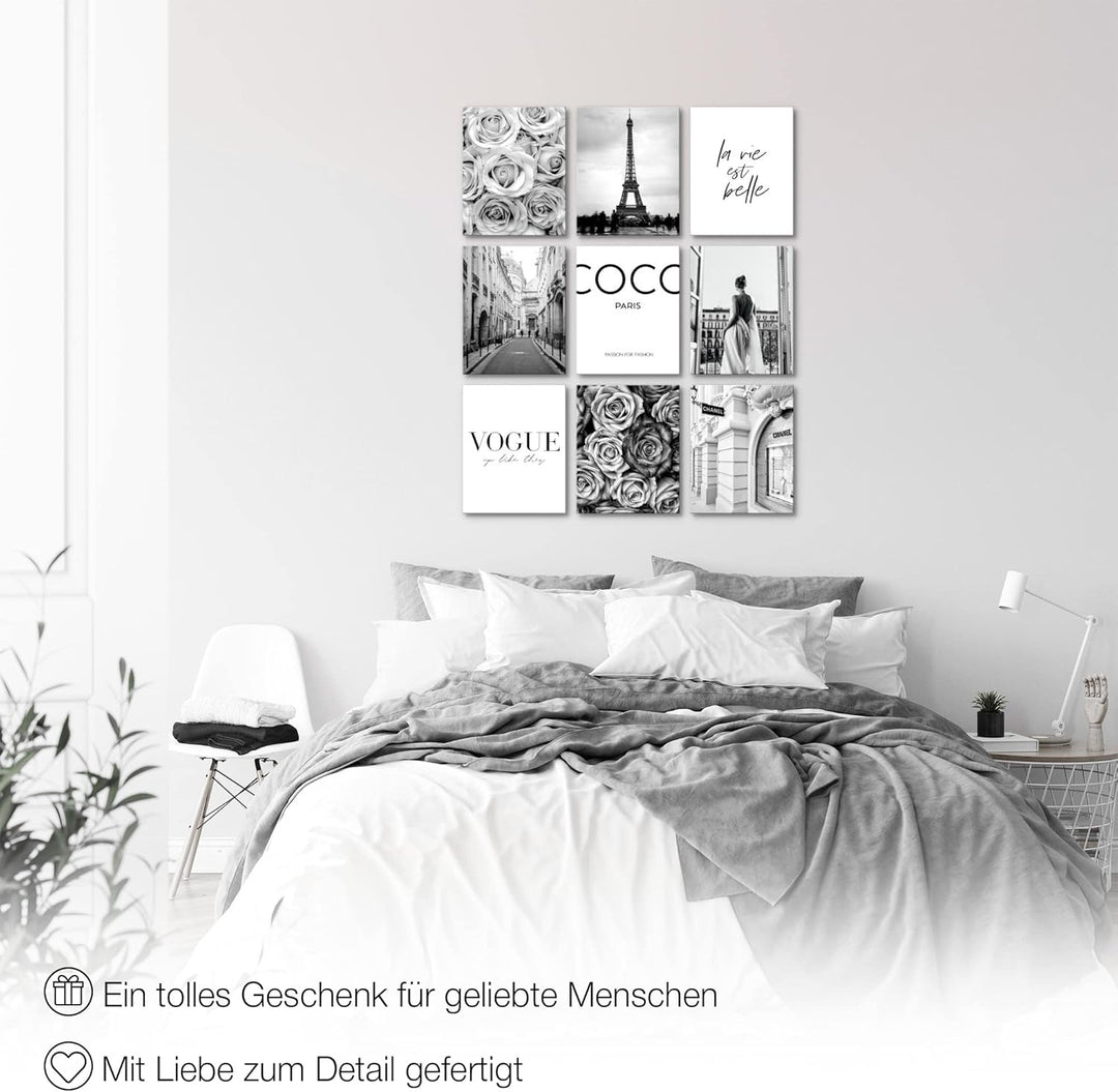 Novart Wandbilder Coco - KOMPLETT AUFHÄNGFERTIG - Fashion Wohnzimmer Mädchen Teenager- 9 Moderne Moo