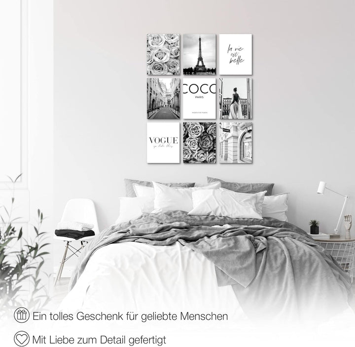 Novart Wandbilder Coco - KOMPLETT AUFHÄNGFERTIG - Fashion Wohnzimmer Mädchen Teenager- 9 Moderne Moo