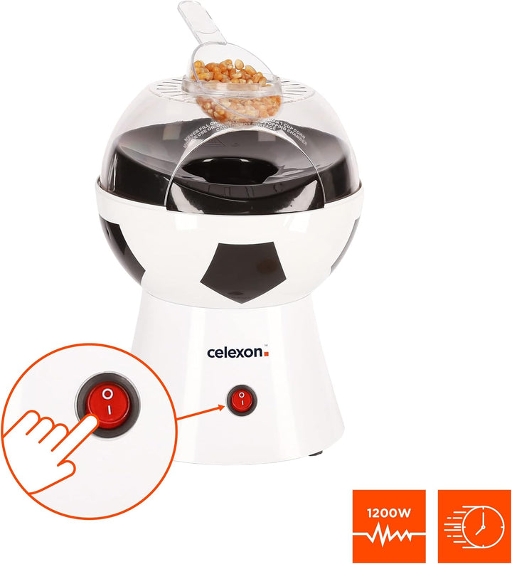 celexon SoccerPop SP10 Popcorn-Maschine - 20x20x29cm - Gewicht:1,2kg - weiss/Fussball-Design- ohne Ö