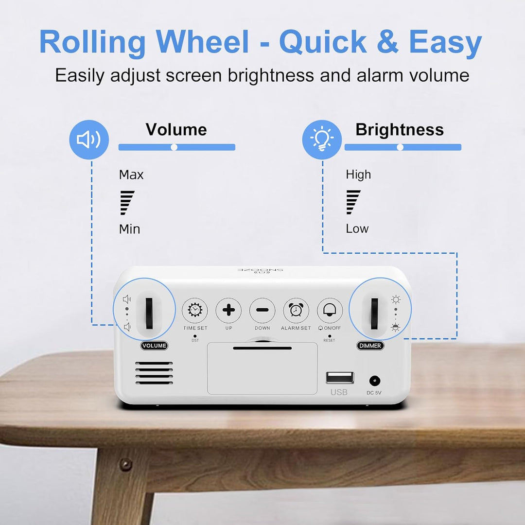 LATEC Wecker Digital, LED Digitaler Wecker mit 2 Alarme Snooze, Digital Uhr mit USB-Ladeanschluss, 0